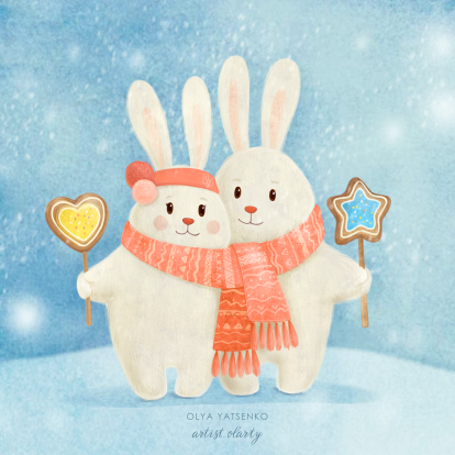 Постер "Пухнасті зимові кролики"