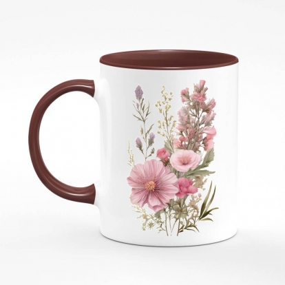 Printed mug "Mallows / Bouquet of mallows / Pink flowers"