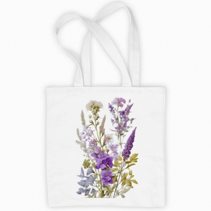 Еко сумка "Польові квіти / Букет польових квітів і трав / Фіолетовий букет"