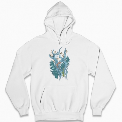Man's hoodie "Lizards in the forest thicket"