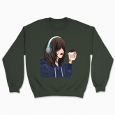 Unisex sweatshirt "anime girl with headphones and coffee"