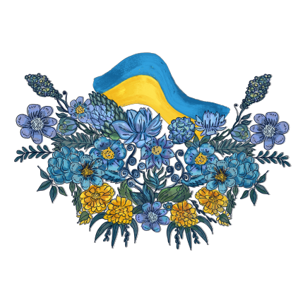 illustration with flowers and the flag of Ukraine