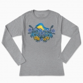 Women's long-sleeved t-shirt "illustration with flowers and the flag of Ukraine"