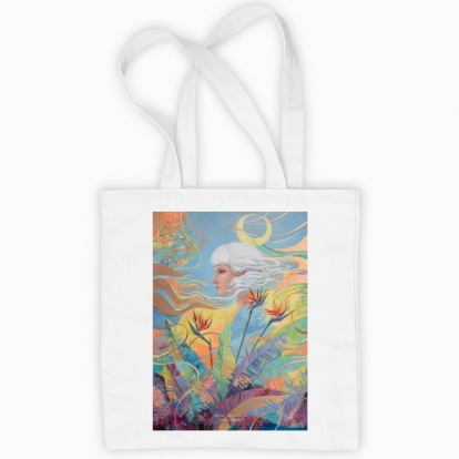 Eco bag "Woman among the flowers and with moon in the hair"