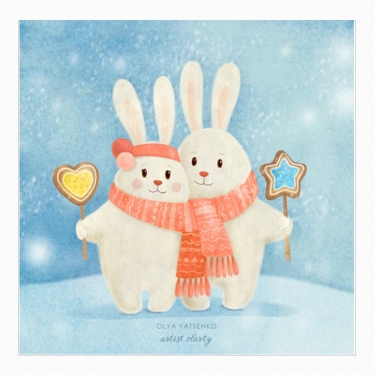 Постер "Пухнасті зимові кролики"