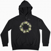 Women hoodie "A wreath of white lilies and irises"