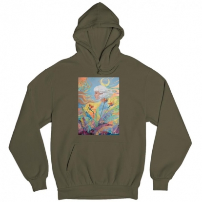 Man's hoodie "Woman among the flowers and with moon in the hair"