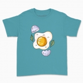 Children's t-shirt " egg with eggshell and greenplants"