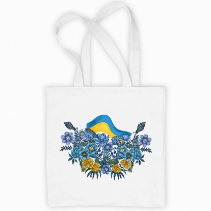 Eco bag "illustration with flowers and the flag of Ukraine"