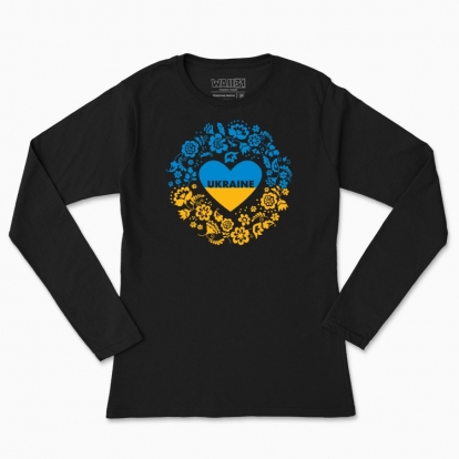 Women's long-sleeved t-shirt "I love Ukraine! Yellow-blue wreath"