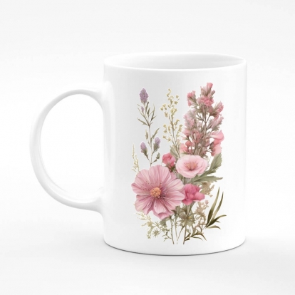 Чашка з принтом "Мальви / Букет мальв / Рожеві квіти"