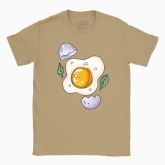 Men's t-shirt " egg with eggshell and greenplants"