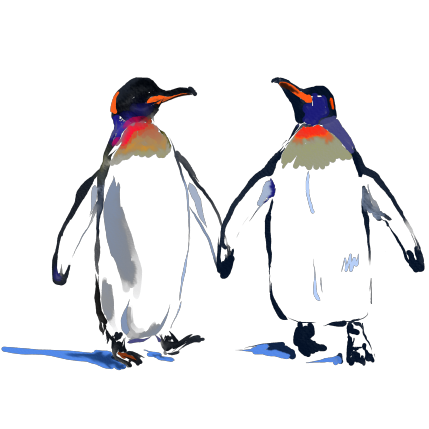 Emperor penguins in love