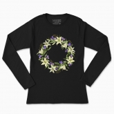 Women's long-sleeved t-shirt "A wreath of white lilies and irises"