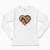 Women's long-sleeved t-shirt "Heart made of two GLBT rainbows"