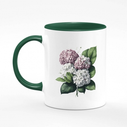 Printed mug "Flowers / Hydrangea bouquet / Pink hydrangeas"