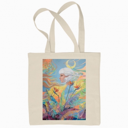 Eco bag "Woman among the flowers and with moon in the hair"