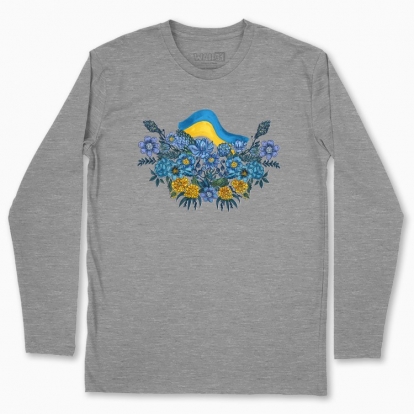 Men's long-sleeved t-shirt "illustration with flowers and the flag of Ukraine"