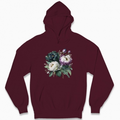 Man's hoodie "Peonies / Bouquet of peonies / Dramatic bouquet"