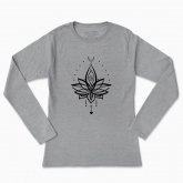 Women's long-sleeved t-shirt "Lotus,tatoo,line art,print"