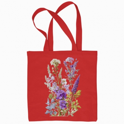 Еко сумка "Польові квіти / Букет польових квітів і трав / Фіолетовий букет"