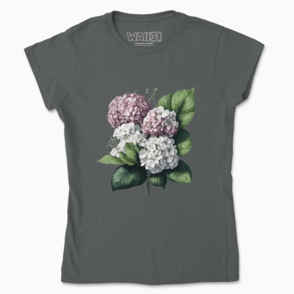 Women's t-shirt "Flowers / Hydrangea bouquet / Pink hydrangeas"
