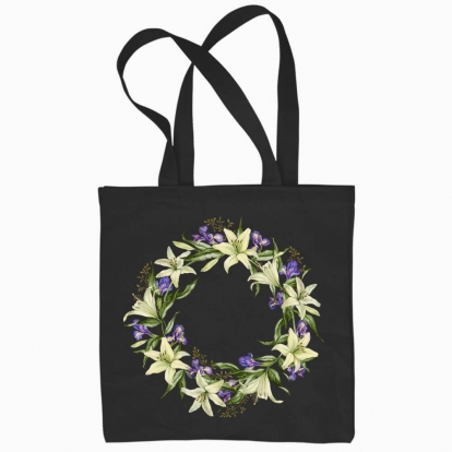 Eco bag "A wreath of white lilies and irises"
