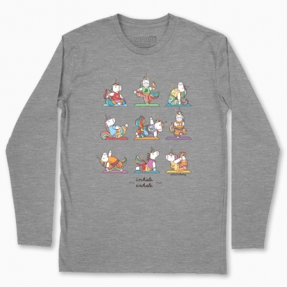 Men's long-sleeved t-shirt "Yoga poses with Unicorns. Inhale and exhale"