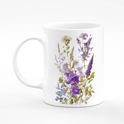 Чашка з принтом "Польові квіти / Букет польових квітів і трав / Фіолетовий букет"