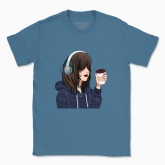 Men's t-shirt "anime girl with headphones and coffee"