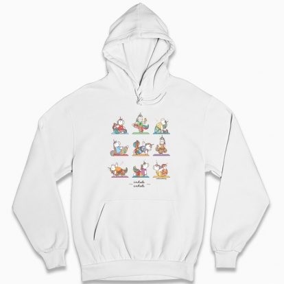 Man's hoodie "Yoga poses with Unicorns. Inhale and exhale"