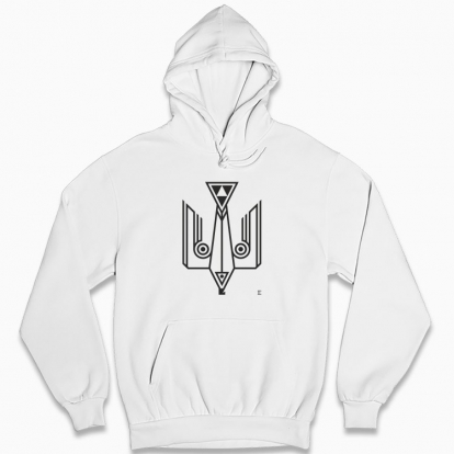 Man's hoodie "Trident falcon. Black monochrome"