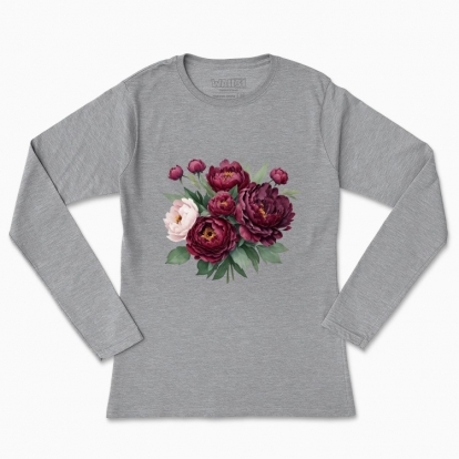 Women's long-sleeved t-shirt "Rustic Dark Burgundy Peony Bouquet"