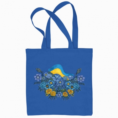 Eco bag "illustration with flowers and the flag of Ukraine"
