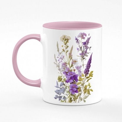 Чашка з принтом "Польові квіти / Букет польових квітів і трав / Фіолетовий букет"