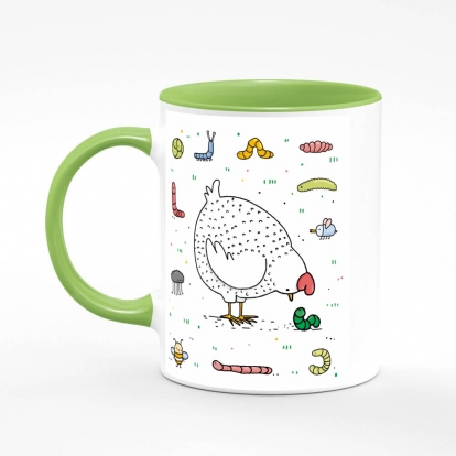 Printed mug "Chicken and insects"