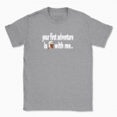 Men's t-shirt "iur first adventure is coffee with me)"