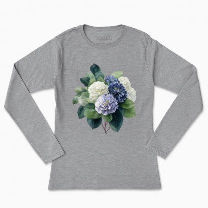 Women's long-sleeved t-shirt "Rustic bright blue hydrangea bouquet"
