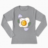 Women's long-sleeved t-shirt " egg with eggshell and greenplants"