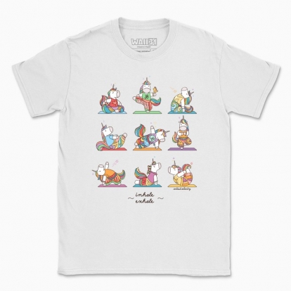 Men's t-shirt "Yoga poses with Unicorns. Inhale and exhale"