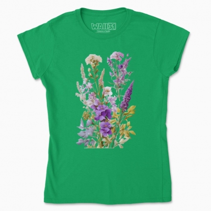Футболка жіноча "Польові квіти / Букет польових квітів і трав / Фіолетовий букет"