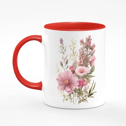 Чашка з принтом "Мальви / Букет мальв / Рожеві квіти"