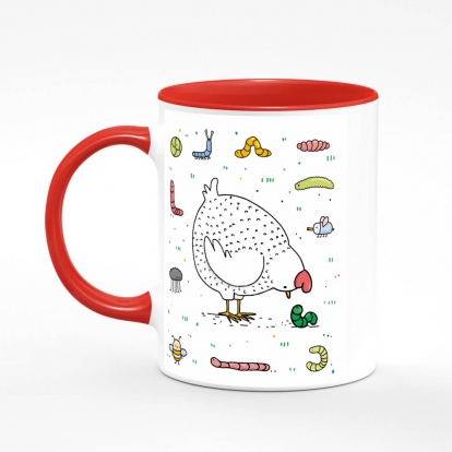 Printed mug "Chicken and insects"