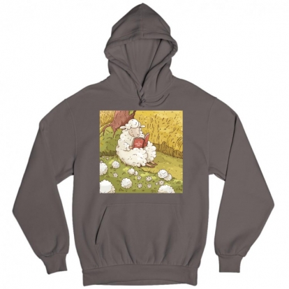 Man's hoodie "A sheep that reads"