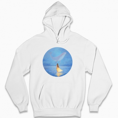 Man's hoodie "The Girl in yellow dress and the Whale"