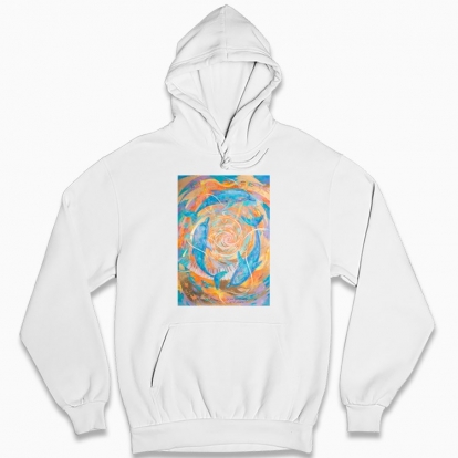 Man's hoodie "Dolphins and dancing ocean"