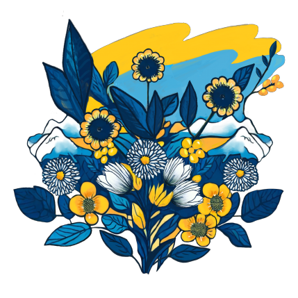 flowers with flag of Ukraine